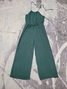 Amiani Green Halter Wide-Leg Jumpsuit with Drawstring Waist